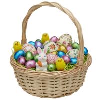 Paasmandje riet - Rieten mandje met hengsel - naturel - D25 x H27 cm - paaseieren zoeken