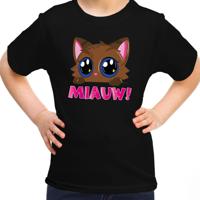 Verkleed T-shirt voor jongens/meisjes - Miauw - zwart - carnaval - feestkleding voor kinderen Verkleed T-shirt voor jongens/meisjes - Miauw - zwart - carnaval - feestkleding voor kinderen
