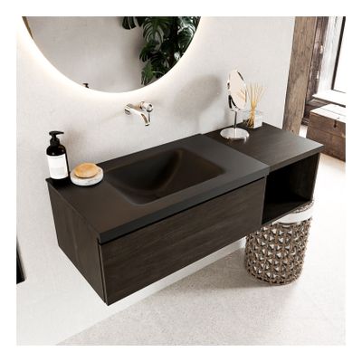Mondiaz Bukla 120cm badmeubel met open module 40 dark brown 1 lade met wastafel links zonder kraangat kleur urban