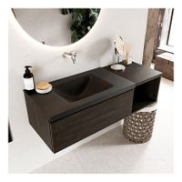 Mondiaz Bukla 120cm badmeubel met open module 40 dark brown 1 lade met wastafel links zonder kraangat kleur urban