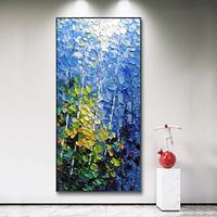 met de hand geschilderd groot blauw bos schilderij op canvas textuur boom muur kunst mode muur kunst voor woonkamer thuis muur decor modern opgerold canvas (geen frame) Lightinthebox