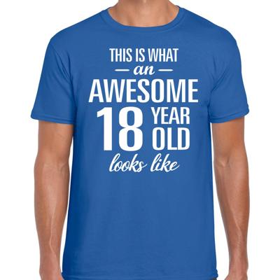 Awesome 18 year - geweldige 18 jaar - t-shirt - blauw - heren - Verjaardag cadeau