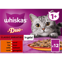 Whiskas 1+ Kattenvoer Duo Classic Variaties in Gelei Maaltijdzakjes 12x85g bij Jumbo