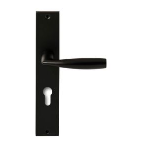 Hardbrass Gatdeel links deurkruk Naxos op rechthoekig langschild profielcilinder 72mm - zwart