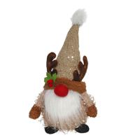 Pluche kerst gnome - rendier - H36 cm - decoratie pop - bruin/goud