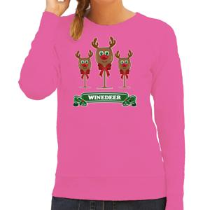 Foute Kersttrui/sweater voor dames - winedeer - roze - wijn - rendier - Rudolf