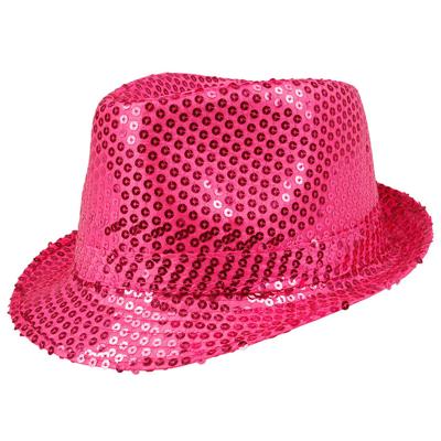 Boland Carnaval verkleed trilby hoedje - pailletten - Roze - volwassenen - Glitter and Glamour