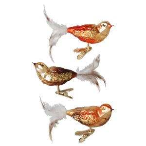 3x stuks luxe glazen decoratie vogels op clip natuur bruin tinten 11 cm