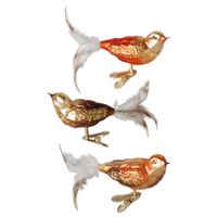 3x stuks luxe glazen decoratie vogels op clip natuur bruin tinten 11 cm