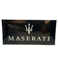 Maserati Logo Zwart Wit Emaille Bord 60 x 30 cm