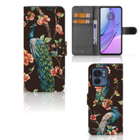 Motorola Edge 40 Telefoonhoesje met Pasjes Pauw met Bloemen - thumbnail