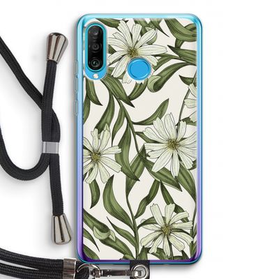 Wit bloemenpatroon: Huawei P30 Lite Transparant Hoesje met koord