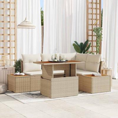 5-delige tuinsofa set met kussens in beige poly rattan