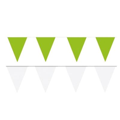 Feest versiering punt vlaggetjes pakket - 60 meter - wit en groen - slingers / vlaggenlijnen