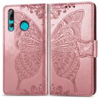 Butterfly Love bloemen reliëf horizontale Flip lederen case voor Huawei Y9 Prime (2019) met houder & kaartsleuven & portemonnee & Lanyard (Rose goud