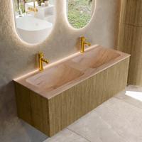 Badmeubel Mondiaz Kurve-Dlux | 120 cm | Meubelkleur Dusk | Wastafelkleur Saba | Solid surface | Wasbak beide zijden spoelbak | 2 kraangaten