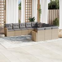 11-delige Loungeset met kussens poly rattan gemengd beige