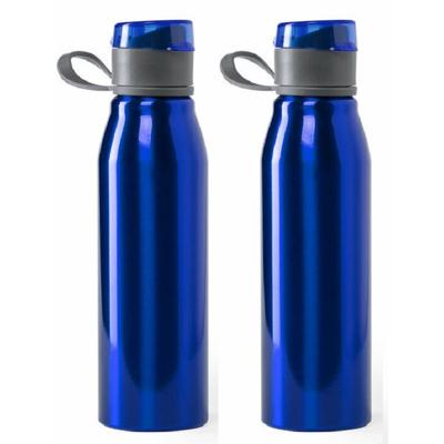 Waterfles / drinkfles / bidon / sportfles - 2x - Aluminium - metallic blauw - schroefdop - 700 ml