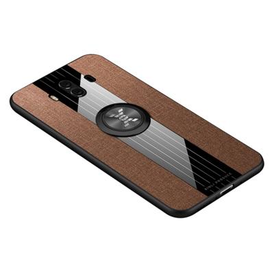 Voor Huawei mate 10 XINLI stiksels doek Textue schokbestendig TPU beschermhoes met ring houder (bruin)