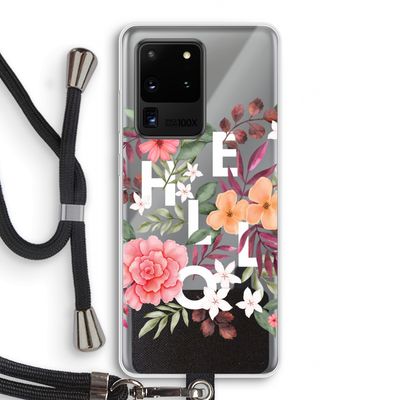 Hello in flowers: Samsung Galaxy S20 Ultra Transparant Hoesje met koord