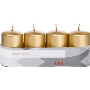 4x Gouden cilinderkaars/stompkaars 5 x 8 cm 18 branduren