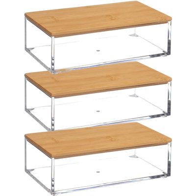 Set van 3x stuks sieraden/make-up houder/box rechthoek met deksel 16 x 5 cm van kunststof