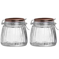 Voorraadpot/bewaarpot - 2x - 1L - glas - met beugelsluiting - koperen deksel