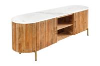 TV-meubel TRES CHIC 140cm mangohout naturel met wit marmeren blad en gouden handgrepen - 45756