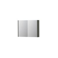 INK SPK1 Spiegelkast - 80x14x60cm - 2 deuren - dubbelzijdige Spiegel - schakelaar en stopcontact - MDF lak Mat beton groen 1110575