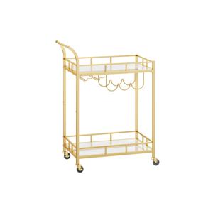 Trolley met 2 spiegelglazen planken, Goudkleurig / 38 x 60 x 90 cm