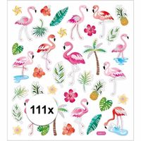 Flamingo stickers gekleurd 111 stuks   -