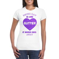Gay Pride T-shirt voor dames - being gay is like glitter - wit/paars - glitters - LHBTI
