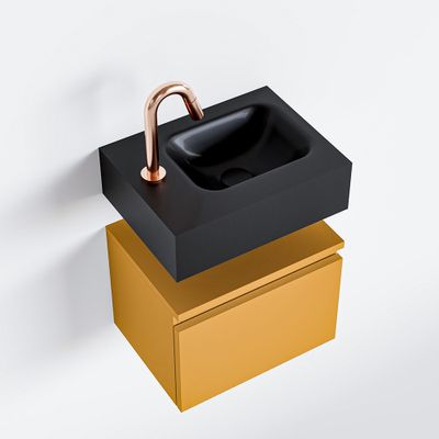 Toiletmeubel Mondiaz Andor | 40 cm | Meubelkleur Ocher | Lex vrijhangend wastafel Urban Rechts | 1 kraangat