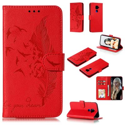 Voor Huawei mate 30 Lite/Nova 5i Pro Feather patroon Litchi textuur horizontale Flip lederen draagtas met houder & portemonnee & kaartsleuven (rood)
