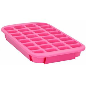 XL ijsblokjes vorm - 32 ijsklontjes - fuchsia roze - 33 x 18 x 3.5 cm - rubber - IJsblokjesvormen
