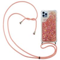 Lunso - Backcover hoes met koord - iPhone 14 Pro Max - Glitter Rose Goud