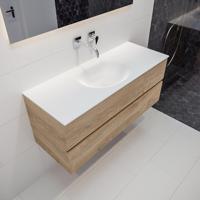 Mondiaz Vica Moon badmeubel eiken licht 120 cm 2 lades solid surface enkele spoelbak midden zonder kraangat - thumbnail