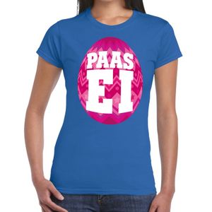 Paasei t-shirt blauw met roze ei voor dames