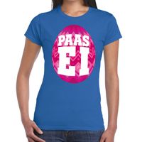 Paasei t-shirt blauw met roze ei voor dames