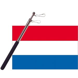 Landen vlag Nederland - 90 x 150 cm - met compacte draagbare telescoop vlaggenstok - supporters