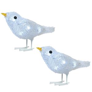 Verlichte vogels - 6x st - 16 cm - 30 led lampjes - helder wit - acryl - kerstverlichting figuren