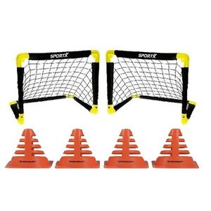 Set van 2 voetbal goals 55 x 44 x 44 cm incl 4 pilonnen