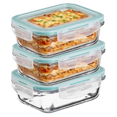 5Five Vershoudbakje met deksel - 3x - glas - luchtdicht - met clips - 26 x 21 x 8 cm - 2260 ml