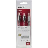 Belkin F3Y116bt2M Cinch / Jackplug Audio Aansluitkabel [2x Cinch-stekker - 1x Jackplug male 3,5 mm] 2.00 m Zwart Vergulde steekcontacten