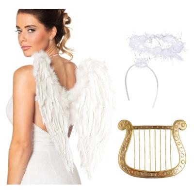 Engel verkleedaccessoires set - wit - engelen vleugels - 3-delig - carnaval / kerst thema