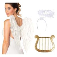 Engel verkleedaccessoires set - wit - engelen vleugels - 3-delig - carnaval / kerst thema