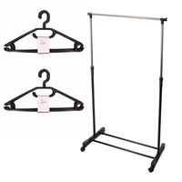 Mobiel kledingrek met kleding hangers - 20 kunststof hangers - zwart