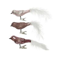 3x stuks glazen decoratie vogels op clip roze tinten 8 cm - thumbnail