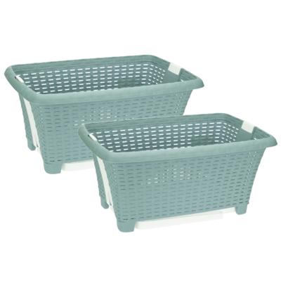 Bathroom solutions wasmand op poten - 2x stuks - groen - 38 liter - 39 x 59 x 29 cm - Wasgoedmanden