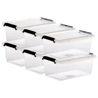 5Five opberg kist met deksel - 6x - Clip Box - 4,5 liter - 29 x 20 x 12 cm - kunststof - transparant